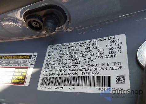 2022 Honda Cr-V Awd Ex-L from USA, damaged, VIN 2HKRW2H80NH652235